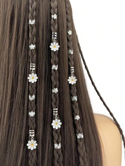 45pcs Alloy Daisy Flower Hair Clips, Y2K Punk Hip Hop Decorative Hair Clips, Gift Party Daily Hair Accessories