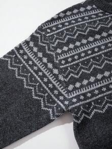 男士宽松北欧风几何图案圆领套头毛衣，男女通用款，秋冬季长袖针织衫 - 灰色 - 查看 10