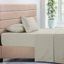 Lux Decor 4 Pc Stripe Bed Sheets, High GSM Brushed Microfiber Bedding Set With Deep Pocket Fitted Sheet & Pillowcases. Soft, Breathable, Hypoallergenic, Easy Care, And Wrinkle Resistant For Year-Round Comfort And A Classic Hotel-Quality Look. - 灰褐色 - 查看 6