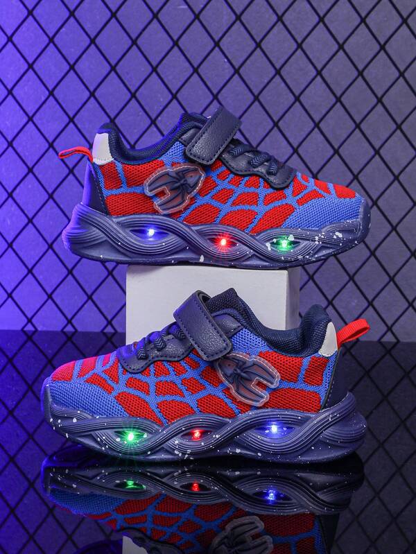 Toddler Kids Fashion LED Lighting Dinosaur Mesh Breathable Athletic Shoes, Suitable For Boys And Girls - Casual, Shock-Absorbing, All-Season Anti-Slip Outdoor Running And Walking Shoes