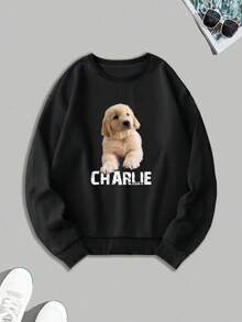 Customized Crew Neck Sweatshirt, Casual, Autumn/Winter, Custom Design With Your Own Photo/Logo/Slogan/Letter, Suitable For Couples, Pranks, Surprise Gifts, Boyfriend Style Sportswear, Basic, Streetwear, Ideal For Boyfriend, Family, Friend's Birthday, Men's Crew Neck Sweatshirt, Black Top, Holiday Gift, Valentine's Day, Birthday/Anniversary Photo Customization, Gift For Him