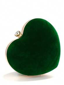 Green Heart Shaped Women's Clutch Bag, Gold Metallic Sequins & Rhinestones, Love Gift, Formal Handbag With Shoulder Chain For Girlfriend/Wife, Holiday Crossbody Purse , Valentine's Day , Valentine's Day - Green - View 5