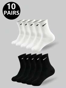 1 双/5 双/6 双女士休闲长袜，简单舒适日常穿着男女通用中筒袜，秋季袜子