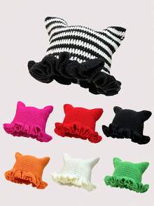1pc/2pcs Women's Y2K Style Handmade Crochet Ruffle Edge Knitted Hat With Pearl,Hollow Knit Bucket Hat, Color Random,Suitable For Daily Wear, Photography, Party, Picnic, Outdoor,Summer,Beach - Pearl Ruffles - View 11
