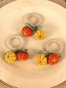 1/4/6 pièces Anneaux de serviette en toile de jute double citrouille d'Halloween, convient pour la décoration de table d'Halloween, porte-serviettes citrouille de Thanksgiving - Multicolore - Voir 4