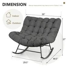 Mecedora Papasan acolchada para interior y exterior, mecedora extragrande con cojín, mecedora tipo huevo para patio, ideal para porche, balcón, jardín, dormitorio y sala de estar, color gris. - Gris - Ver 2