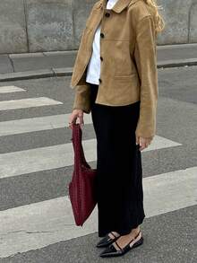 Autumn Thin Stylish Loose Old Money Style Suede Jacket In Khaki Color With Lapel For Women, Featuring Pockets. - Khaki - View 10