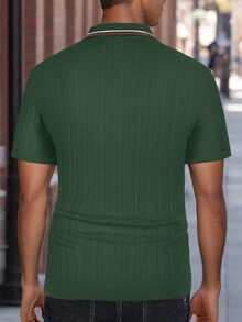 hoteel Mens Knitted Short Sleeve Textured Pullover Polo Shirt Comfortable Stylish Pullover Top For Casual - xanh quân đội - Xem 3