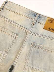 Men's Punk Street Fashion Fake Pocket Retro Versatile Mud Dye Workwear Denim Pants - Khaki - View 5