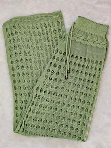 Women's Summer Knit Crochet Braid Pantaloon Beach Cover-Up Pants - Màu xanh Bạc hà - Xem 1
