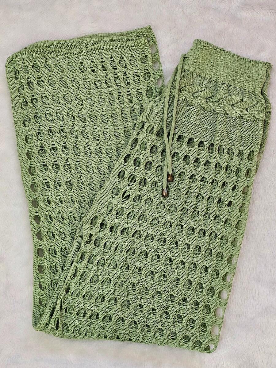 Women's Summer Knit Crochet Braid Pantaloon Beach Cover-Up Pants - Màu xanh Bạc hà - Xem 1