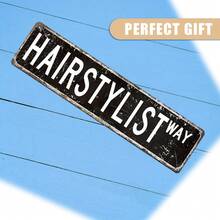 Vintage "Hair Stylist Way" Metal Sign - 10.01cm X 40.01cm Iron Wall Hanging Decorative Plaque, Rustic Distressed Design With Black Lettering, Perfect For Home, Salon, Bar, Garage, Indoor/Outdoor Use, Bar Signage | Vintage Wall Plaque | Rustic Finish, Metal Wall Art Decor - 彩色 - 查看 2