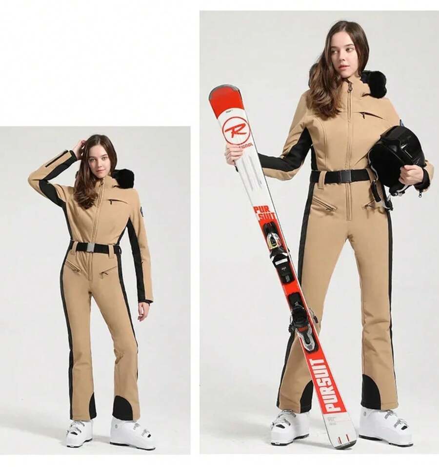 One-Piece Ski Suit For Women, Snowboard Overalls, Windproof And Waterproof, Breathable Clothing, Thickening, Skiing Suit, Winter - color 7 - 查看 1