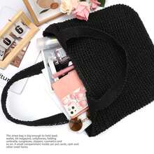 Hatisan Straw Beach Bag For Women Summer Woven Beach Tote Bag Shoulder Handbags Boho Bag - 黑色 - 查看 5