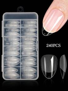240pcs Nude Almond Shaped Short Acrylic Nail Tips, Matte Finish Full Cover Sculpted Soft Gel Press-On Capsule Artificial Fake Nails For Salon Use