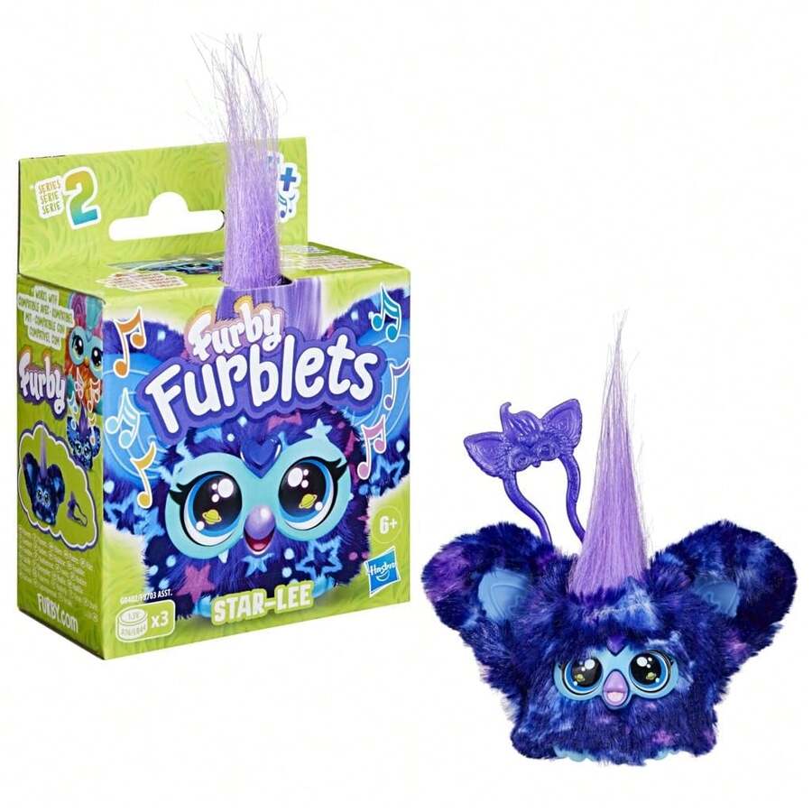 Hasbro Furby Furblets Star - 迷你伙伴，超过 45 种音效，星空音乐，只会说 Furbish 语，电子毛绒玩具，互动宠物，深蓝色，返校礼物，适合 6 岁及以上儿童