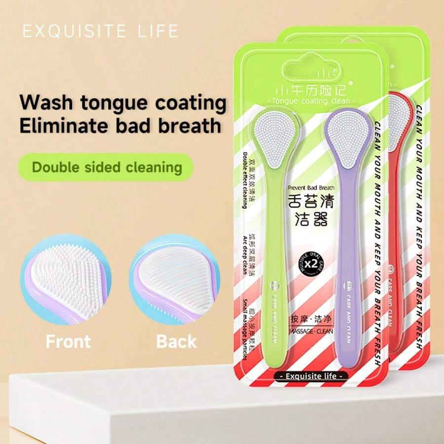 2/4 szt. Szczotka do czyszczenia powłoki języka Szczotka do czyszczenia powłoki języka Czyszczenie języka Dwustronne czyszczenie języka