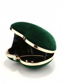 Green Heart Shaped Women's Clutch Bag, Gold Metallic Sequins & Rhinestones, Love Gift, Formal Handbag With Shoulder Chain For Girlfriend/Wife, Holiday Crossbody Purse , Valentine's Day , Valentine's Day - Green - View 3