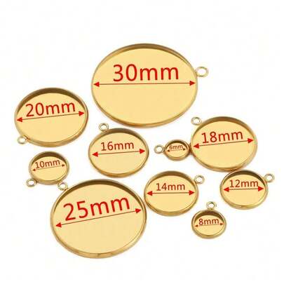 10pcs Gold Plated Stainless Steel Gem Base Tray Pendant Accessories, DIY Jewelry Findings For Necklace & Earrings, Round Tray