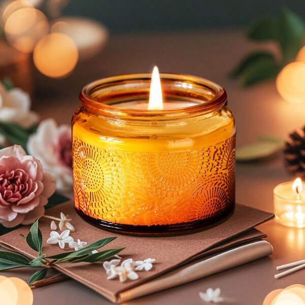 1 pieza Vela de cera de soja con aroma hecha a mano, 95g/3.35oz Vela de cera de soja en vidrio multicolor, utilizada para decoración del hogar, decoración de habitaciones, decoración de bodas, decoración de escritorio, regalos de aromaterapia, para regalar a mamá, amigos, maestros, recuerdos de boda