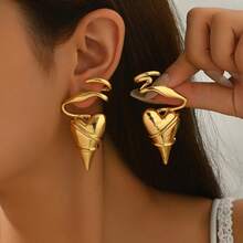 1 Pair Women Metal Asymmetrical Geometric Line Wrapped Heart Shaped Earrings, Party Jewelry Gift