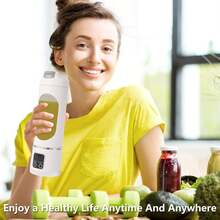 Portable Personal Blender, USB Rechargeable For Smoothie Shakes, With 12 Stainless Steel Blades & 16 Oz/450ML Cup And Extra Handle Lid, For Travel Sports Gym (White) - 白色 - 查看 5