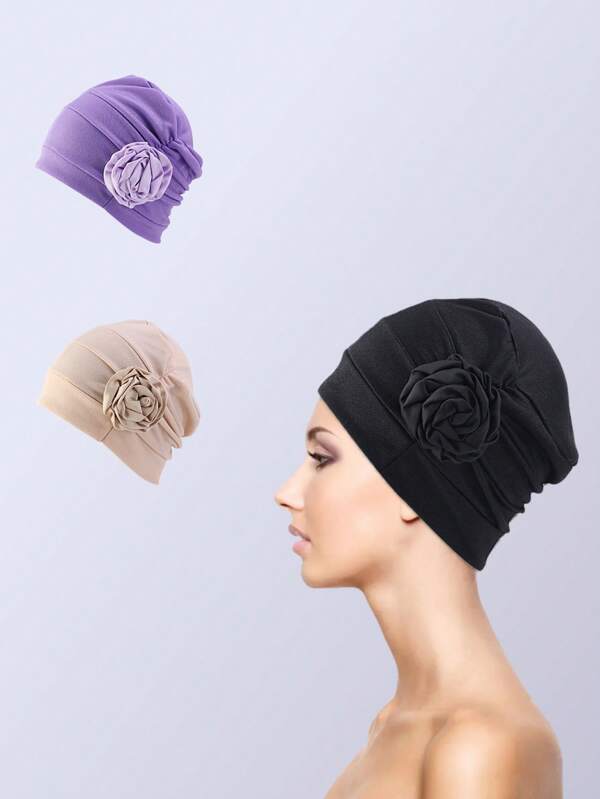 1pc Pleated Maternity Hat, Solid Color Headscarf Hat, Chemo Hat