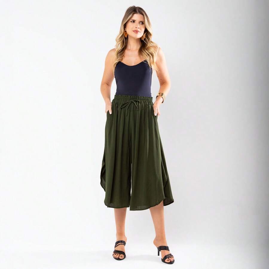 JIN SER Pentacurt Viscose Skirt Has Pocket - Army Green - View 1