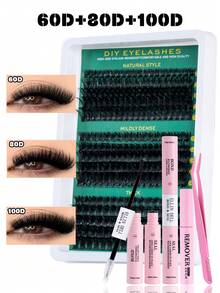 MEM 640/528/300 片装睫毛嫁接套装，DIY 睫毛嫁接套装，单根睫毛簇套装，D 卷睫毛嫁接套装，包含胶水、封层剂和睫毛嫁接工具，适合日常使用、旅行、婚礼、约会、派对、节日，是圣诞节/万圣节/送礼佳品（适合初学者） - 黑色 - 查看 11