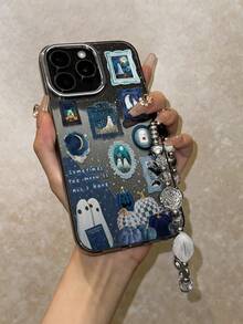 幽灵图案手机壳，可个性化定制，兼容 16 Pro Max、15、14 Plus、13、12、11，保护套 - 電鍍鏡框 黑色閃點 - 查看 5