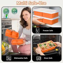 Silicone Freezer Tray For Soup With Lid - 2 Cup Soup Freezer Container Molds - Extra Large Ice Cube Tray - Silicone Freezer Food Molds For Freezing & Storing Soup, Sauce, Broth, Leftovers (2 Pack)-814352 - 橘色 - 查看 9