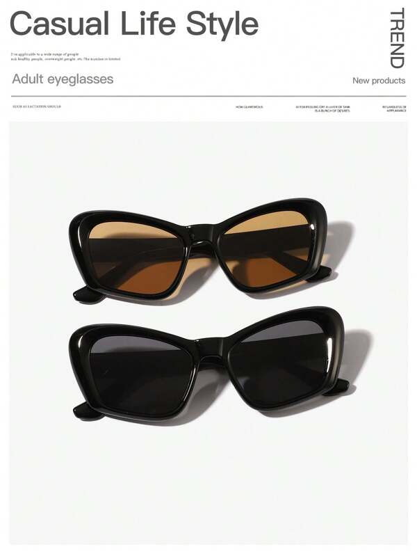 2 PCS Women's Acrylic Casual Large Cat Eyes Frame Tinted Lens Fashion Glasses For Travel Accessories And Daily Clothing Decor