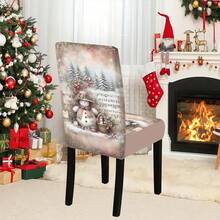 1/4/5/6/7/36件冬季雪人、浆果、松林印花椅套/座垫套装，适用于室内家居、餐厅、酒店，是现代日常装饰的理想之选。桌布适合方形餐桌，弹性椅套可水洗。 - ZYT-190 - 查看 4