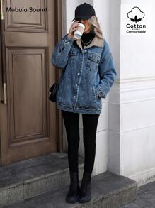 Mobula Sound#中东百搭休闲运动时尚女装春秋冬保暖抓绒防风女士蓝色Y2K学生学院青年风格牛仔夹克
