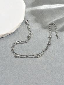 1pc Double-Layer Heart Shape Bracelet, Romantic & Feminine, Suitable Gift For Women, Students, Friends, Birthday/Anniversary - Silver - View 2