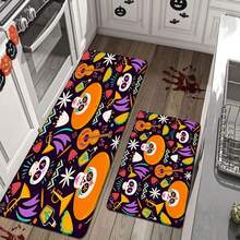 1pc Thickened 0.47 Inch/1.2cm Happy Cute Colour Skull And Musical Instruments Pattern Kitchen Mat, Non-Slip Polyester Floor Mat, Entrance Door Mat, Suitable For Laundry Room, Bedroom, Game Room Day Of The Dead Decoration - Multicolor - View 7