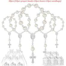 30条（含网袋）金色心形十字架念珠手链，初领圣体派对用品 - 銀色 - 查看 9