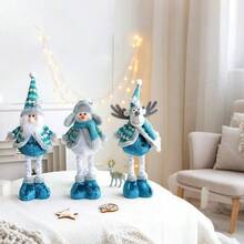 1pc New Expandable Christmas Decoration Blue Santa Snowman Reindeer Figurine, Christmas Gift, Thanksgiving Decor, New Year Decor Home Decor Christmas Decorations Room Decor