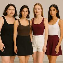 Kit 4 Bory Bodi Leotard Tank Top Thick Strap Casual Second Skin Fashion Women's Female P M G GG - 黑色/棕色/酒紅色/白色 - 查看 2