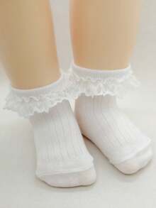 3 Pairs New White Lace Trim Socks, Lolita Style Lace Ankle Socks, School Season Academy Style Baby Girl Socks - White - View 6