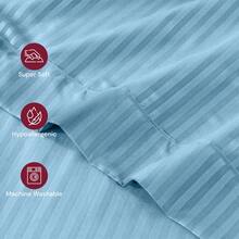 Lux Decor 4 Pc Stripe Bed Sheets, High GSM Brushed Microfiber Bedding Set With Deep Pocket Fitted Sheet & Pillowcases. Soft, Breathable, Hypoallergenic, Easy Care, And Wrinkle Resistant For Year-Round Comfort And A Classic Hotel-Quality Look. - 藍色 - 查看 9