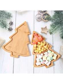 1 pieza Bandeja de madera con diseño de árbol de Navidad, disponible en 2 estilos: 3 compartimentos de 27.5*20cm y 1 compartimento de 28*20cm, decoración navideña para el hogar, decoración de mesa de cocina navideña, decoración navideña, nueva vajilla navideña 2024. Utilizada para servir alimentos, aperitivos, bebidas, sushi, steak, pizza, postres, pasteles y panes, bandeja de desayuno, bandeja de café, bandeja de té, tabla de charcutería, asas empotradas de fácil transporte, suministros de cocina para el hogar