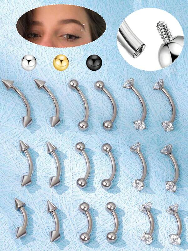 6 Stück Augenbrauen-Piercing Schmuck für Frauen 16G Edelstahl kleine gebogene Barbell Bauchring Augenbrauen Vertical Labret Lippen Zungen Ring Rook Helix Conch Daith Ohrringe Piercing Schmuck 6/8/10MM