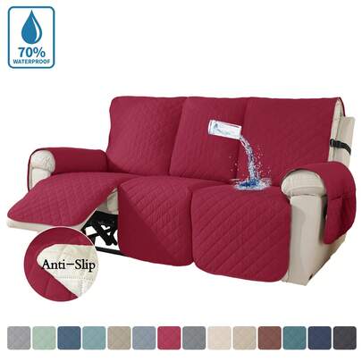 1/2/3 Pcs/Set 100% Waterproof Recliner Sofa Cover,New Style Warm Non-Slip Reclining Sofa Covers For 3 Seat,Washable Reclining Sofa Cover Furniture Protector With Elastic Straps Pocket For Pets