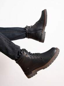 SHOESMALL Men's Waterproof Leather Work Boots With Rubber Sole Fashion  Ankle Black  PU Shoes Casual Boot Hiking Zipper Chukka Boots For Men - AMY8118A-blackpu - 查看 4
