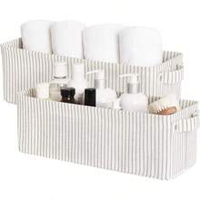 Storage Baskets - Gray and White Stripes - View 10