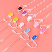 Silicone Bear Straw Caps, Acrylic Crystal Clear Silicone Bear Straw Caps, Straw Sleeves, Silicone Straw Clips - Multicolor - View 5