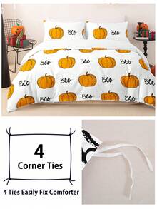 Bộ 3 vỏ chăn in kỹ thuật số hình bí ngô ma dễ thương Halloween (1 vỏ chăn & 2 vỏ gối) Bộ chăn ga trải giường mềm mại và thân thiện với da cho gia đình, Bộ ga trải giường cho mọi mùa Quà tặng Halloween - Nhiều màu - Xem 6