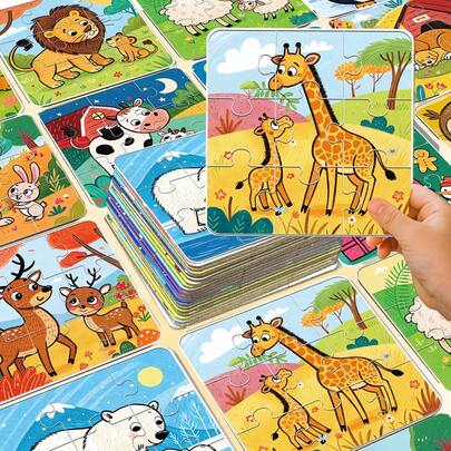 36 件 4 件儿童拼图套装、农场主题/野生动物儿童益智拼图、蒙特梭利忙碌板感官玩具、精细运动技能和动物知识学习玩具、幼儿学龄前礼物、亲子 DIY 拼图游戏、婴儿早期教育玩具、课堂用品、课堂玩具、学生、学校、文具、学校用品、儿童生日礼物、返校礼物