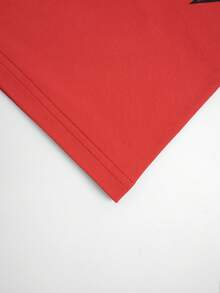 女士时尚街头 Y2K 风格圆领短袖休闲纯色上衣，独特薄款 T 恤 - 紅色 - 查看 4